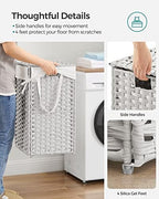 SONGMICS Laundry Hamper with Lid, 17.2 Gallon (65 L) Synthetic Rattan Clothes Laundry Basket with Lid and Handles, Foldable, Removable Liner, Cloud White ULCB165W01