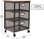 Mind Reader 3 Drawer Storage Organizer with Wood Top, Rolling Office Organizer Cabinet with Wheels, Office, Metal Mesh, Black