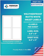 Premium Label Supply Waterproof Matte White Sticker Labels – 3.5" x 5" – Inkjet by PremiumLabelSupply