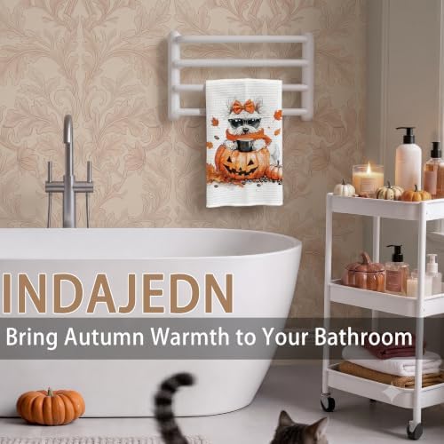 Halloween Pumpkin West Highland White Terrier Kitchen Towels, Westie Gifts, Fall Coffee Dog Dish Tea Towels for Kitchen, Fall Halloween Decorative Hand Towel for Bathroom, 16x24 Inch - Image 2