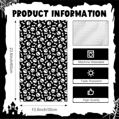 MUBIAO 2 Pcs Halloween Kitchen Towels, Skull Bone Black Dish Hand towel1743