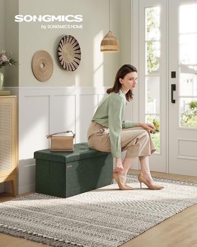 SONGMICS Storage Ottoman Bench, 30 Inches Folding Foot Rest Stool
