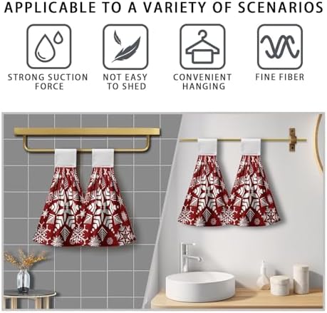 Snowflakes Xmas Hanging Kitchen Towels Winter Red Hand Tie Towel Soft Absorbent Christma Hanging Dish Towels for Kitchen Bathroom Home Decorations