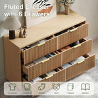 Ball & Cast Fluted 6 Drawer Dresser for Bedroom,47" W Modern Chest of Drawers with Metal Handles,Wood Dresser TV Stand,Closet Dresser Drawers Organizer for Living Room,Hallway,Natural Oak