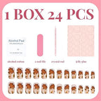 24Pcs Fall Maple Leaf Press on Nails Short Square Fake Nails with Gold Foil Stripe Design Thanksgiving False Nails Reusable Artificial Nail Glossy Full Cover Glue on Nail Stick on Nails for Women - Image 3