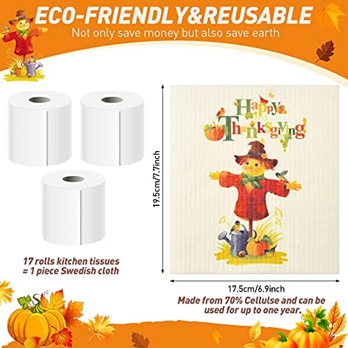 6 Pcs Thanksgiving Kitchen Dishcloth Autumn Pumpkin Dish Towels for Kitchen - Image 2