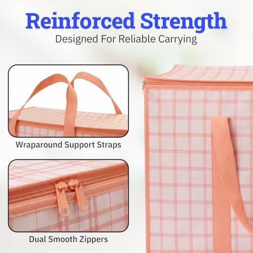 DURASACK Collapsible 26-Gallon Storage Bags, Pink Plaid, Pack of 2