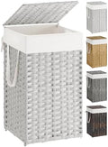 SONGMICS Laundry Hamper with Lid, 17.2 Gallon (65 L) Synthetic Rattan Clothes Laundry Basket with Lid and Handles, Foldable, Removable Liner, Cloud White ULCB165W01