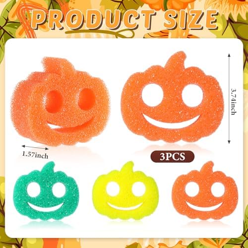 FillTouch Halloween Pumpkin 3 Pcs Scrub Sponge, Orange, Yellow, Green - Image 6