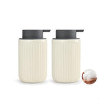 Beige Ceramic Foaming Soap Dispenser 2 Pack, Speckled Rippled 12 oz Bottle by ABBINIMO