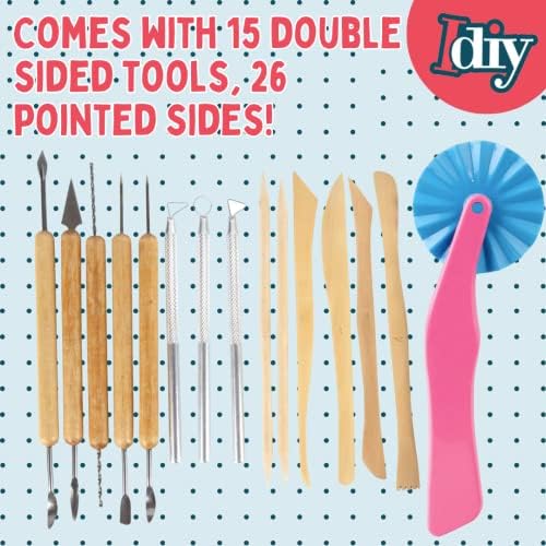 Pottery Tool Starter Kit, 15pc Clay Sculpting Set, Pumpkin Carving Tools