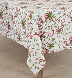 "SARO LIFESTYLE Holiday Collection Christmas Tablecloth With Holly and Ribbon Design, 70""x70"", Multi" (3175.M70S)