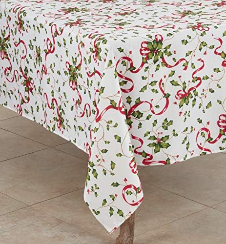 "SARO LIFESTYLE Holiday Collection Christmas Tablecloth With Holly and Ribbon Design, 70""x70"", Multi" (3175.M70S)