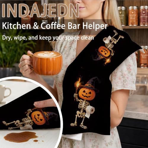 Funny Halloween Pumpkin Skeleton Bathroom Hand Towel, 16x24 in - Image 4