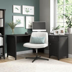 Bush Home L Shaped Desk with Storage for Home Office, Modern Farmhouse Corner Table with Drawers and Cabinets, Salinas Collection, Vintage Black