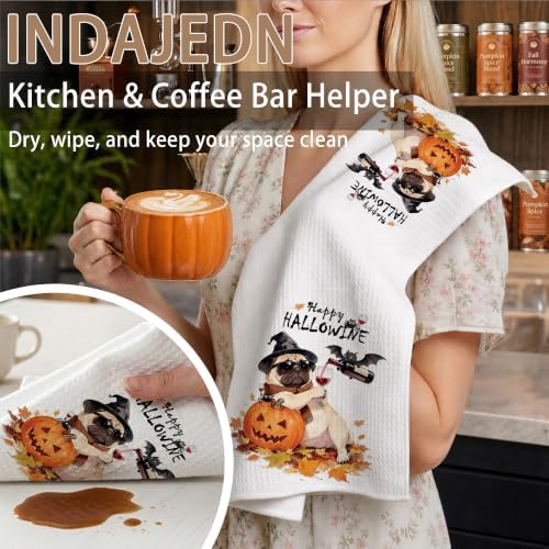Funny Pug Halloween Pumpkin Kitchen Hand Towel, 16x24 in - Image 4