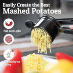 PriorityChef Large 15oz Potato Ricer, Heavy Duty Stainless Steel Potato Masher and Ricer Kitchen Tool, Press and Mash Kitchen Gadget For Perfect Mashed Potatoes - Everytime, All Black - Image 5