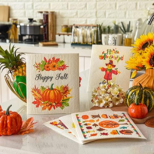 6 Pcs Thanksgiving Kitchen Dishcloth Autumn Pumpkin Dish Towels for Kitchen - Image 6
