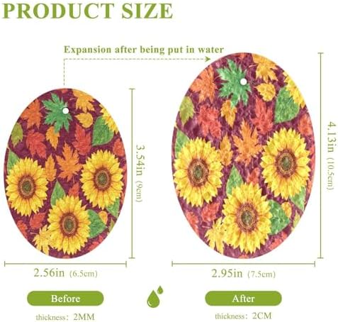 Autumn Leaves Sunflowers Dish Scrub Sponges Kitchen Fall Maple Leaves Non Scratch Reusable Compressed Cellulose Sponge Hanging for Household Cleaning Washing Dishes Pots and Pans 3 Pack - Image 2