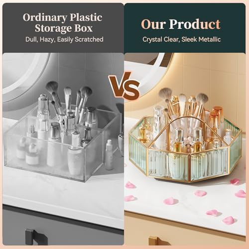 CoralHouse Rotating Glass Makeup Organizer for Vanity with Brush Holder - Image 4