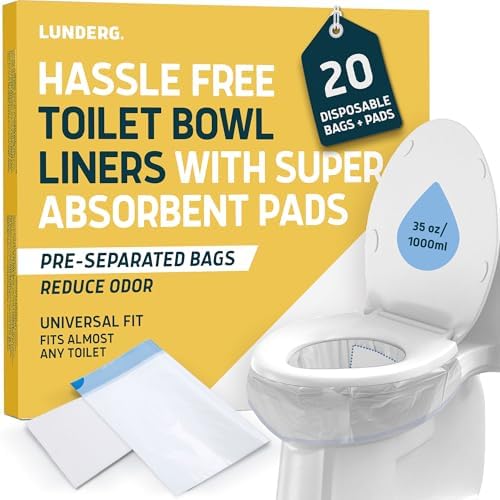 Lunderg Toilet Liners with Lemon Absorbent Pads - 20 Disposable Toilet Bags