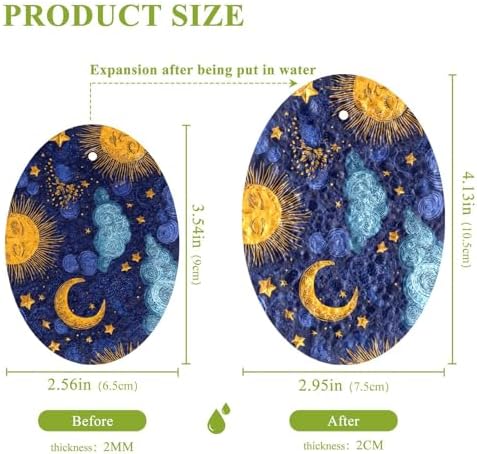 Dish Sponge 3Pcs Kitchen Sponges Non-Scratch Soft Expandable Washing Dishes Stain Odor Resistant Cellulose Sponges Packs for Dish Bathroom Household Sun Moon Clouds Dark Blue - Image 2