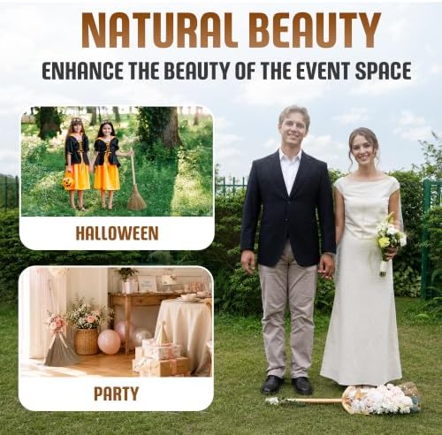 Natural Whisk Sweeping Hand Handle Broom - Brooms for Wedding Jumping Ceremony Halloween DIY Decoration - Vietnamese Straw Soft Broom - 12.2" Width, 27.95" Length