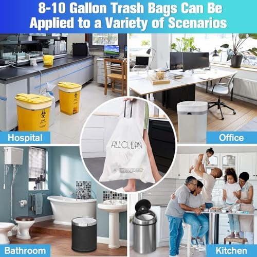 Trash Bags 10 Gallon Medium Kitchen Drawstring Garbage Bag Fit 8-10 Gal Bin