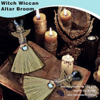 Witch Broom Halloween Crystal Witch Wiccan Altar Broom, Witchcraft Witches Pagan Altar Decor, Handmade Ritual Magic Ceremonial (Obsidian)