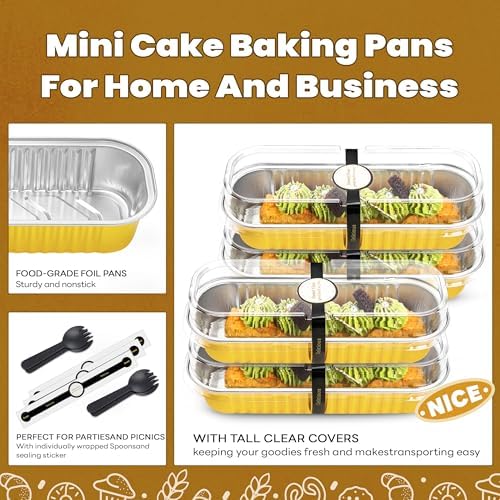 NPLUX Halloween Mini Loaf Pans, 6.8oz 50 Pack Gold for Home Bakers