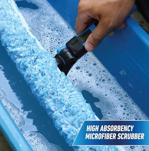 Unger Professional Connect and Clean 18” Proflex 2-in-1 Squeegee and Scrubber, High Access Window Cleaning Tool with Pivoting Head, Commercial and Residential Use, Reusable Microfiber Sleeve