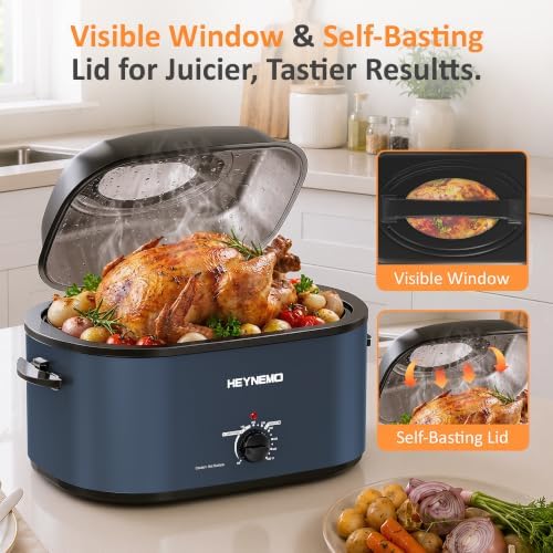 Roaster Oven 30 Quart, Electric Roaster Pan with Visible & Self-Basting Lid, Large Stainless Steel Electric Turkey Roaster Oven Defrost Warm Function, Removable Pan Rack, Fits Turkeys Up to 32LB - Image 3