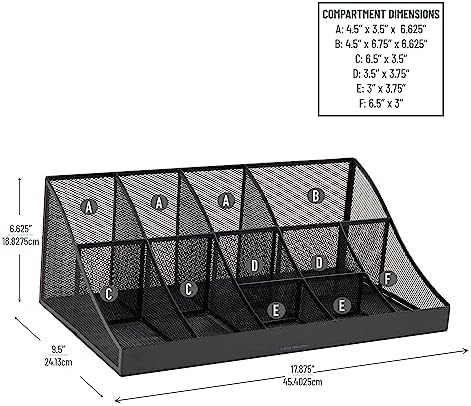 Mind Reader Countertop Organizer, 2 Tier Mesh Storage Caddy with 11 Compartments for Office Supplies, Breakroom Essentials, and Snacks