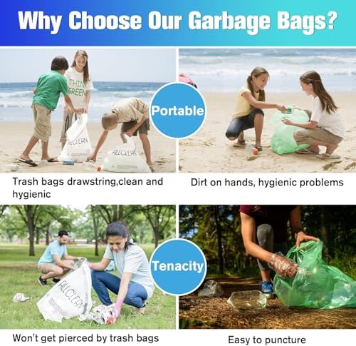 Trash Bags 10 Gallon Medium Kitchen Drawstring Garbage Bag Fit 8-10 Gal Bin