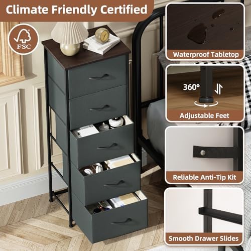 Somdot Tall Dresser for Bedroom, 5 Drawer Storage Cabinet, Charcoal Grey