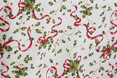 "SARO LIFESTYLE Holiday Collection Christmas Tablecloth With Holly and Ribbon Design, 60""x104"", Multi" (3175.M60104B)