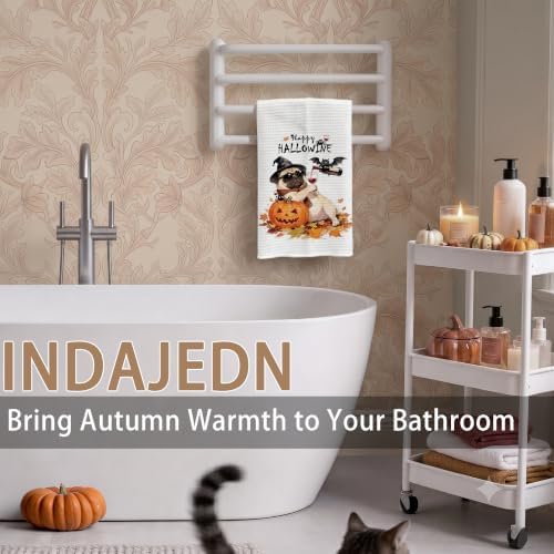 Funny Pug Halloween Pumpkin Kitchen Hand Towel, 16x24 in - Image 2