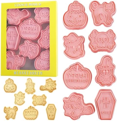 8Pcs Halloween Cookie Cutters 3D Cat Skull Witch Owl Coffin Baking Molds by MIANXIAOXIN