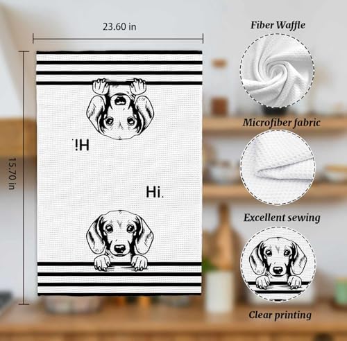 Hi Dachshund Waffle Kitchen Towels, Gifts for Dachshund Lovers Moms Dish Tea Towels for Kitchen, Weiner Dog Lover Gifts Decorative Hand Towels for Bathroom Guest Room Decor, 16x24 Inch - Image 6