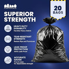 Plasticplace Contractor Garbage Bags: 55 Gallon Trash Bags Heavy Duty, Big Black Trash Bags, 36"x58", 6.0 Mil, Pack of 20