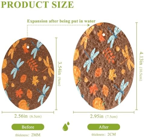 Autumn Leaves Dragonflies Pumpkins Dish Scrub Sponges Kitchen Non Scratch Reusable Compressed Cellulose Sponge Hanging for Household Cleaning Washing Dishes Pots and Pans 3 Pack - Image 2