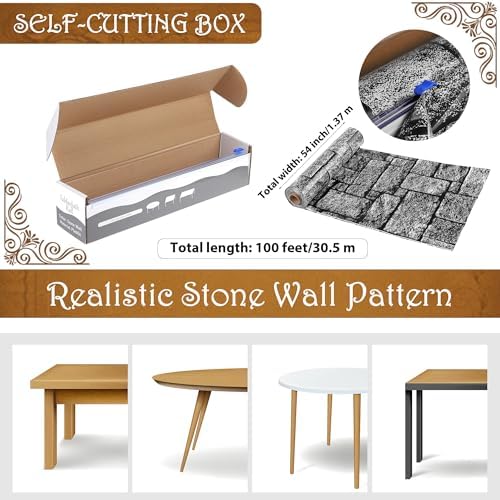 Kochorie 100 Ft x 54 Inch Stone Wall Tablecloth Roll with Cutter Box