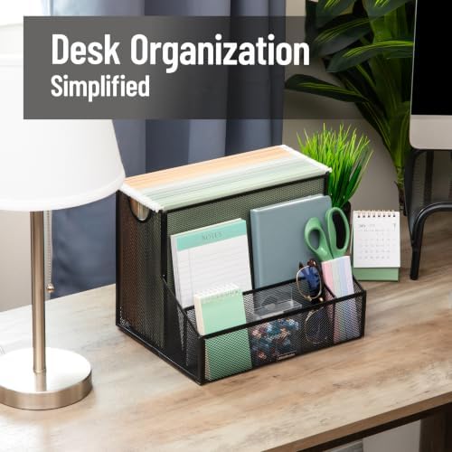 Mind Reader Metal Mesh Desktop Organizer with Hanging File Storage, Black