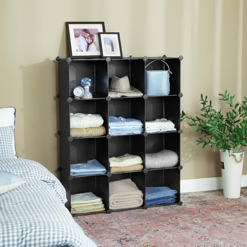 SONGMICS 12 Cube Storage Organizer，Plastic stackable cube shelf