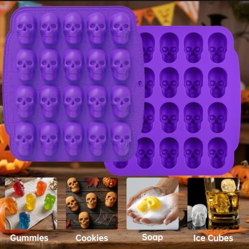 NiHome 20 Cavities Silicone Skull Mold for Baking Chocolates Making, Purple