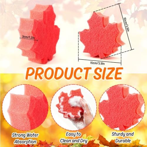 Whaline 12 Pack Fall Maple Leaves Kitchen Sponges, Red Orange, Compressed - Image 2