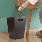 KINGFOM Classic Pu Leather Trash Can Wastebasket, Garbage Container Bin - Image 2