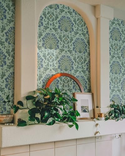 FLFK Peacock Wallpaper Peel and Stick Victorian Green Wallpaper 16" x 384" Waterproof Removable Wall Paper for Bedroom Bathroom Shlef Cabinet Drawers Décor