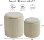 Round Ottoman with Storage Set of 2-Upholstered Velvet Vanity Stool - Image 2