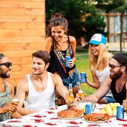Kochorie 100 Ft x 54 Inch Crab Boil Party Tablecloth Roll with Cutter Box Disposable Plastic Crab Table Cover Roll Waterproof Table Cover for Crawfish Birthday Indoor Outdoor Party Supplies Decor